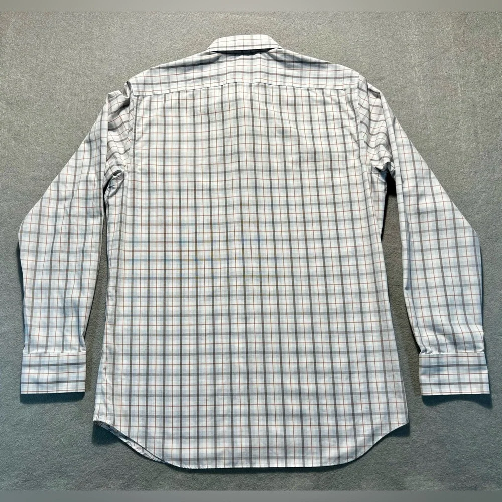 Banana Republic Men’s Medium Slim Fit Plaid Button-Up Shirt White Gray Non-Iron